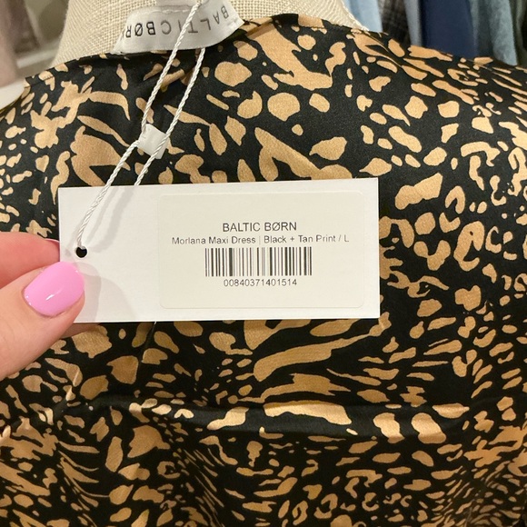 Baltic Born | Morlana Maxi Dress Black Tan Animal Print Slit Cut Out size L NWT - Picture 11 of 16